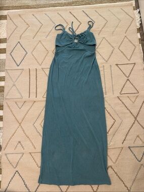 l*space Teal Ribbed Tie-Front Maxi Dress